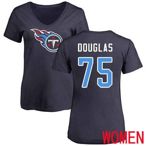 Tennessee Titans Navy Blue Women Jamil Douglas Name and Number Logo NFL Football #75 T Shirt
